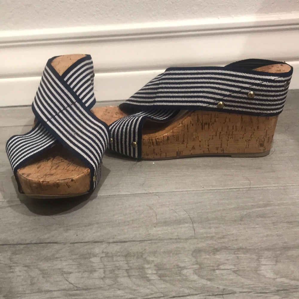 Charming Charlie blue and white wedges